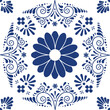 © hugo - Ethnic folk ceramic tile in Talavera style with navy blue floral ornament. Seamless pattern, traditional Portuguese, Mexican and Spanish decoration. Mediterranean porcelain ceramics.