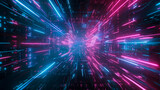 Fototapeta Perspektywa 3d - A neon blue and pink tunnel with a lot of lights