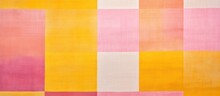 A Closeup Of A Fabric With Pink And Yellow Stripes, Creating A Vibrant Display Of Colorfulness And Symmetry. The Rectangle Pattern Is Accented With Hints Of Brown, Purple, Orange, And Violet