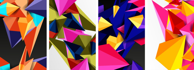 Triangle abstract concepts poster set with geometric minimal designs