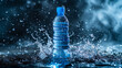 Small plastic water bottle with water splash background. generative ai 