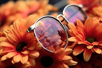 Wall Mural - Close-up of a flower being reflected in sunglasses.