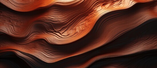 Wall Mural - A detailed close up of a brown wave painted on a black background, showcasing intricate patterns and textures resembling a mix of wood grain and jawline wrinkles in visual arts