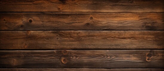 Poster - A detailed shot of a brown hardwood plank wall with a blurred background, showcasing the beautiful wood grain pattern and varnish finish