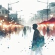 Asian Night market in splash ink painting with Generative AI.