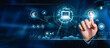 © Harsha - Businessman touching artificial intelligence (AI) in futuristic business and coding software development on interface and synchronizing network connections, IoT, innovative..