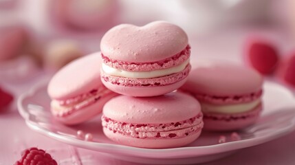 Wall Mural - A tempting display of luxury—a collection of pink, heart-shaped macarons. HD captures the delectable elegance in intricate detail.