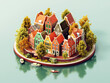 Amsterdam House village city circle with canal and boats in summer season holiday 3D isometric illustration