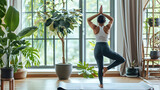 Fototapeta Londyn - Wellness Retreat: Woman in Yoga Poses