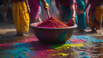 People are throwing colorful powder at each other