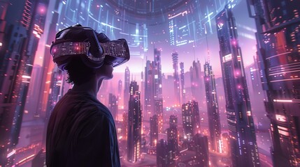 Wall Mural - A visionary architect exploring a futuristic city design through VR