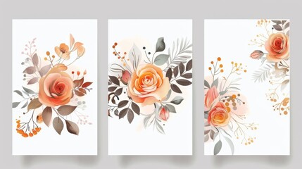 Wall Mural - Wedding ornament concept. Modern decorative greeting card or invitation design background with roses and leaves.