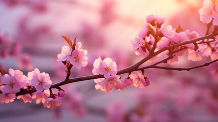 Wall Mural - pink cherry tree blossom flowers in beautiful spring background