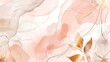 A minimalistic style wallpaper with golden line art flowers and botanical leaves, organic shapes, and watercolor. Modern background for banners, posters, Web and packaging.