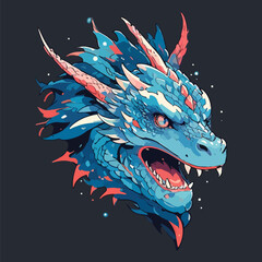 Wall Mural - Vibrant blue dragon artwork with glowing eyes.