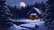 Pixel winter hut. Style, plaid, icicles, snow, fireplace, comfort, frost, Christmas trees, fur coat, skis, sleigh, wintering, warmth, candles, plaid, hot tea, snowfall. Generated by AI