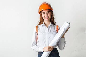 Woman Wearing Hard Hat Holding Paper