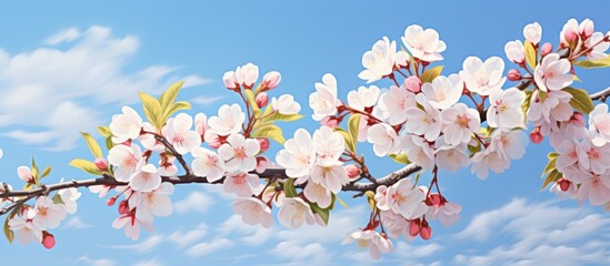 Wall Mural - Branch of blooming apple tree against a blue sky.