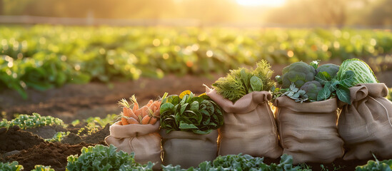 healthy vegetarian concept background of harvest fresh vegetables on burlap