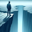 A person standing on the edge of a cliff, peering down into a vast emptiness, symbolizing the deep sense of despair often felt during bouts of depression.