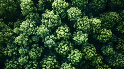 Poster - Aerial top view of green trees in a forest. The drone view of a dense green tree captures CO2. Green tree nature background for carbon neutrality and net zero emissions concept. Sustainable green 