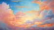 A painting of a colorful sky with clouds ..
