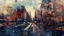 Abstract City Street View  Grungy Painting 