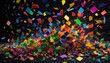 An energetic explosion of colorful confetti on a shadowy backdrop, suited for moments of celebration and merriment