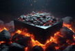 Podium lava rocks smelt, volcano hot magma ground , burning coals planet on black and dark