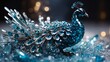 A stunning peacock covered with cyan blue crystals, Ai generated 