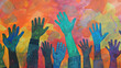 © woret - Colorful mural of raised hands with a vibrant abstract background suggesting diversity and unity through art and expression