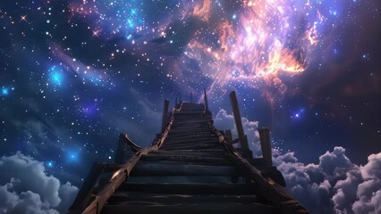 Wall Mural - Stairs to galaxy abstract background. Generative ai.