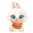Cute cartoon white bunny with watermelon