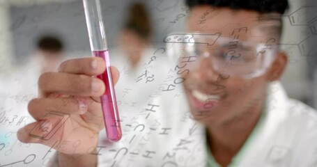 Sticker - Animation of scientific data processing over african american male student in laboratory