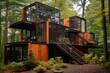 shipping container house in the forest