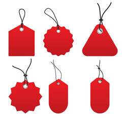 Set of price tags. Set of blank price tags or sales tags in different shapes. Red set of label and gift tags design. Set of blank discount tags with different shape. Vector illustration.