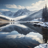 Fototapeta Góry - Landscape mirrored in a lake.
