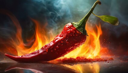 Canvas Print - hot chili pepper in fire