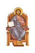 Jesus Christ sitting on the throne. Illustration in Byzantine style isolated on white background