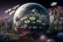 Globe With Wildflowers In The Meadow