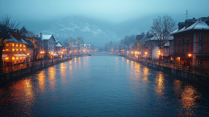 Wall Mural - The landscape of some alpine town.