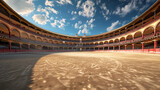 Spanish bullring for traditional performance of bullfight Empty round bullfight arena in Spain. generative ai 