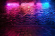 Neon brick wall background concept. Banner for advertising a pub, bar, disco or nightclub in neon style