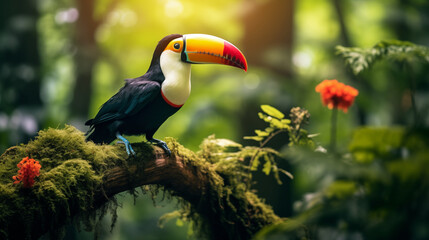 Toucan in the forest, Sitting in the branch, Animal wildlife