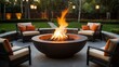 a fire pit on the luxury patio in the backyard