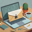 Datenschutz  - Brief auf Laptop mit Kaffee und Kaktus