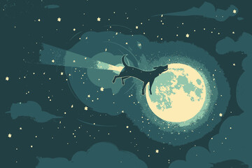 Wall Mural - Vector Illustration Dog To The Moon