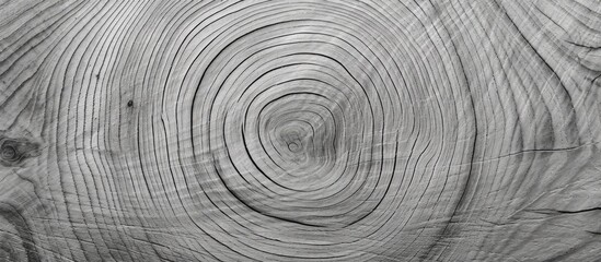 Canvas Print - A grey monochrome photo showcasing the symmetrical pattern of annual rings on a tree trunk, resembling the design of an automotive tire