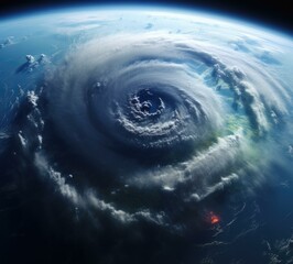 Poster - A large hurricane is seen from space. Generative AI.