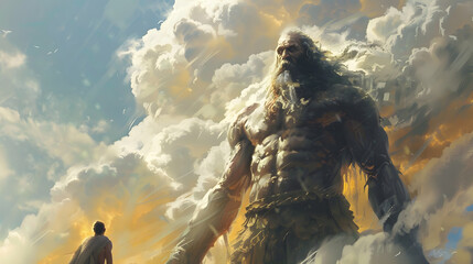 Poster - Goliath, as depicted in the biblical narrative, stands as a formidable giant among men, a figure of awe-inspiring stature and strength. Towering head and shoulders above the average man.